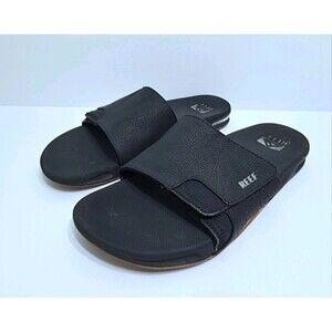 Reef Mens 13 Fanning Sandals Slides Flip Flops Can Opener Air Bubble Black Beach
